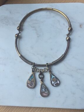 1960s-1980s modernist artisan brass torque necklace